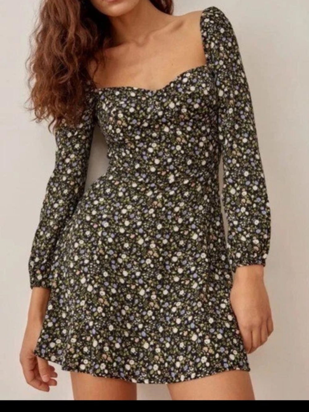 Reformation Mochi Floral Sweetheart Mini Dress - Black